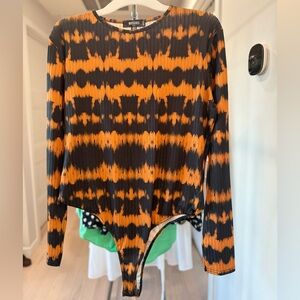 Missguided Orange and Black Long Sleeve Bodysuit